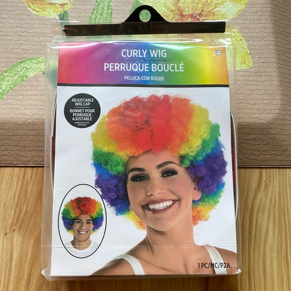 🌈CURLY🌈 Rainbow wig with adjustable wig cap >> unisex NWT/NIP